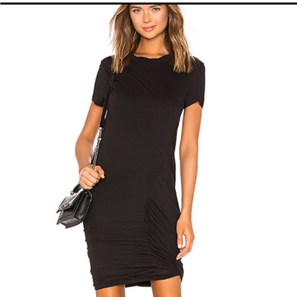Theory Black Drape Twist Dress, Crepe Knit 100% Pima Cotton, Medium